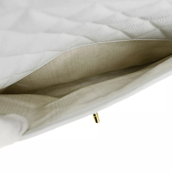 CHANEL CC Chain Shoulder Bag Caviar Skin Leather White GHW Vintage - Picture 12 of 16